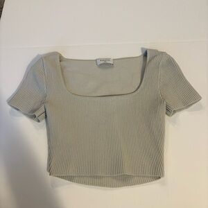 Aritzia Babaton Beige Ribbed Crop Short Sleeve Top Size XS Beige